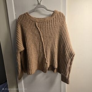 Zara Knit Alpaca Women's Oversized Tan Brown Asymmetrical Pullover Sweater
